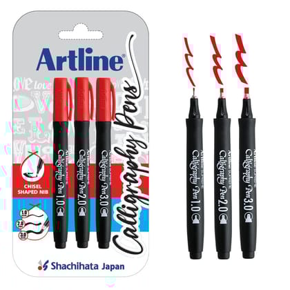 Artline Ergoline Red Colour Calligraphy Pen Set Of 3 | Perfect For Lettering and Decoration