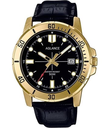 Aglance Black Leather Analog Men's Watch