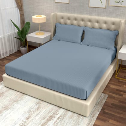Jean Blue Italian Stripes Flat King Size Bedsheet-King / JEAN BLUE / HT228KS