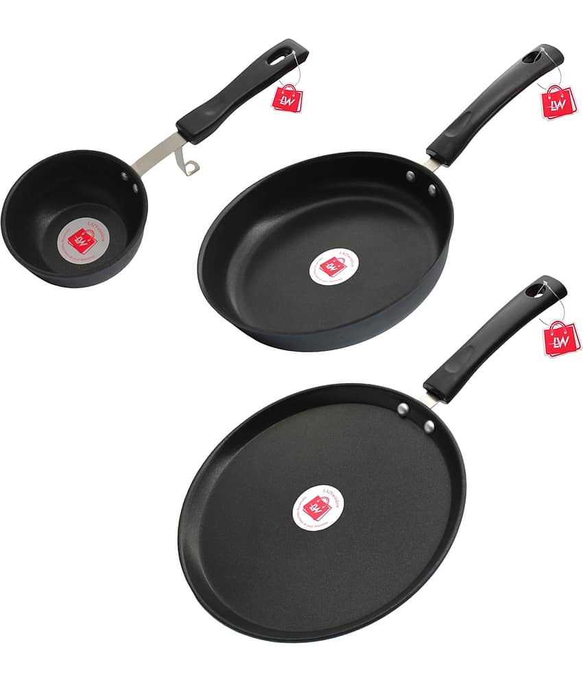 LAZYWINDOW Grey Hard Anodised Non-Stick Cookware Sets ( Set of 3 )