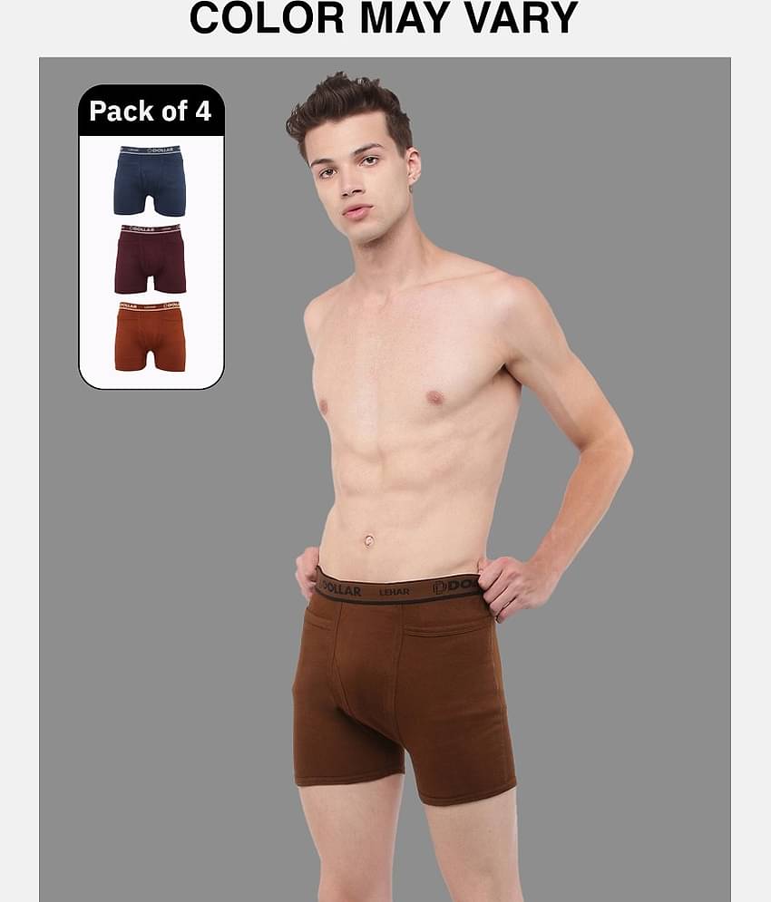 Dollar Lehar Mens Combed Cotton Trunk - Pack of 4 - (Colour May Vary)