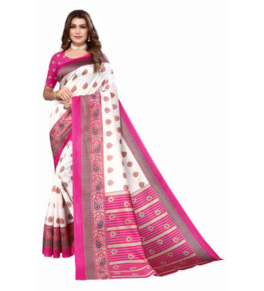 Women's Art Silk Printed Saree with Unstitched Blouse (Pink, 5-6 Mtrs)