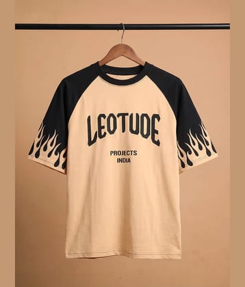 Leotude Men Cotton Blend Oversized Fit Printed T-Shirt ( Beige )