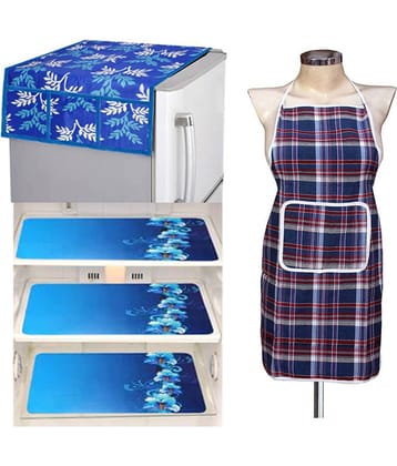 Fabolic Polyester Floral Fridge Mat & Cover ( 93 53 ) Pack of 5 - Blue