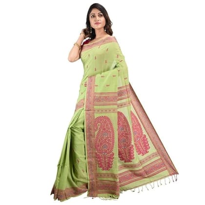 Pure Mercerise Cotton Handloom Baluchari Saree with Blouse Piece