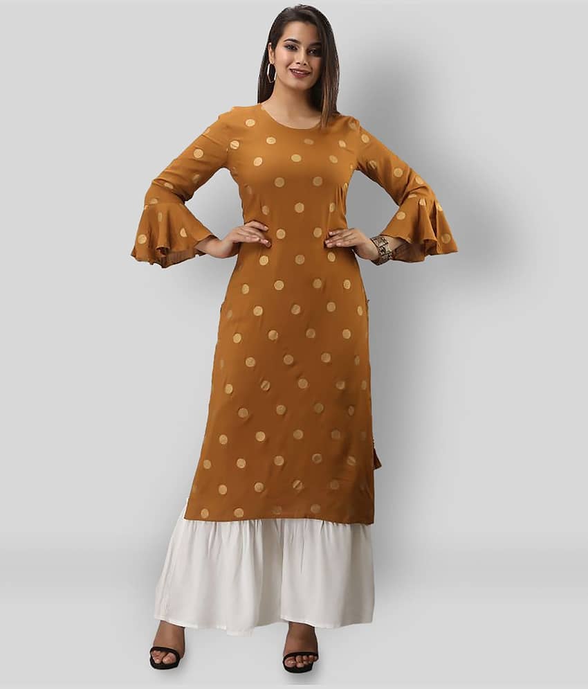 MAUKA - Gold Straight Rayon Women's Stitched Salwar Suit ( Pack of 1 )