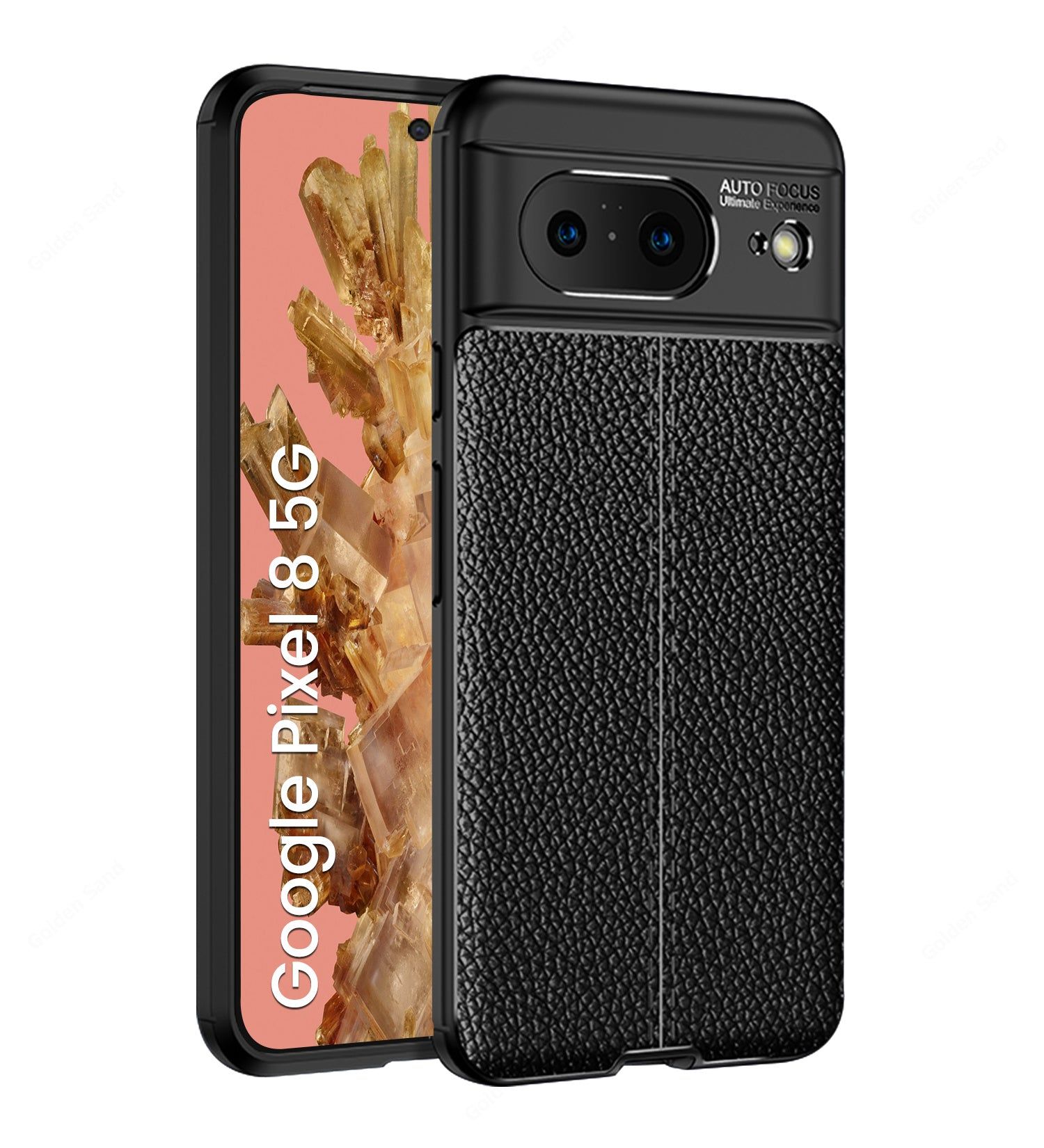 Vegan Leather Rugged Flexible TPU Series Shockproof Armor Back Cover for Google Pixel 8 5G, 6.17 inch, Black