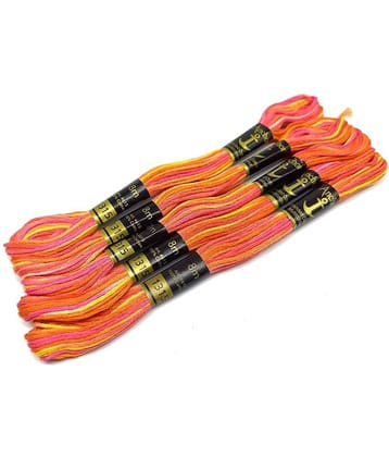 PRANSUNITA Anchor Stranded Multi Shaded - 6 Strand Cross-Stitch Hand Embroidery Stranded Multicolor Cotton Craft Sewing Floss Thread, Pack of 5 pcs