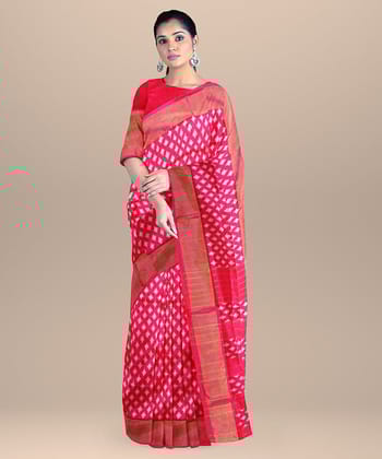 Pink handwoven pochampally ikat silk saree