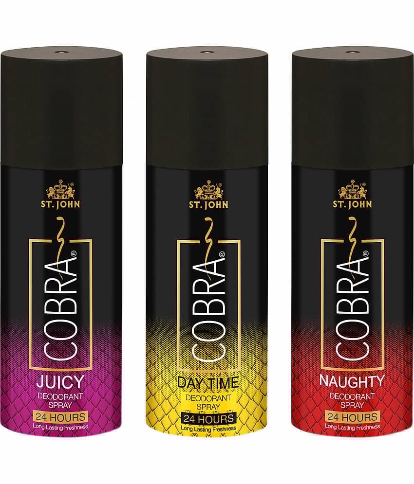 ST.JOHN Cobra Day Time, Juicy & Naughty Deodorant Spray for Men 150ml Each (450ml) - Pack of 3