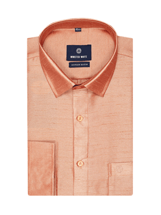 Mens Dupion Satin Regular Fit Light Rust Colour Shirt-36 / F/S / Light Rust