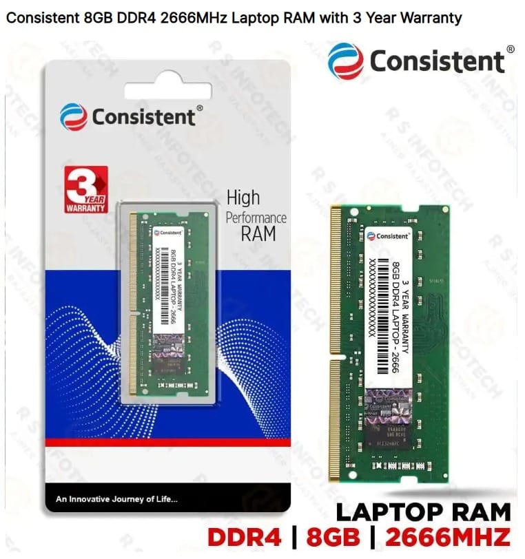 Consistent 8GB DDR4, Laptop RAM, 2666 (21300) Mhz with 3 Year Warranty