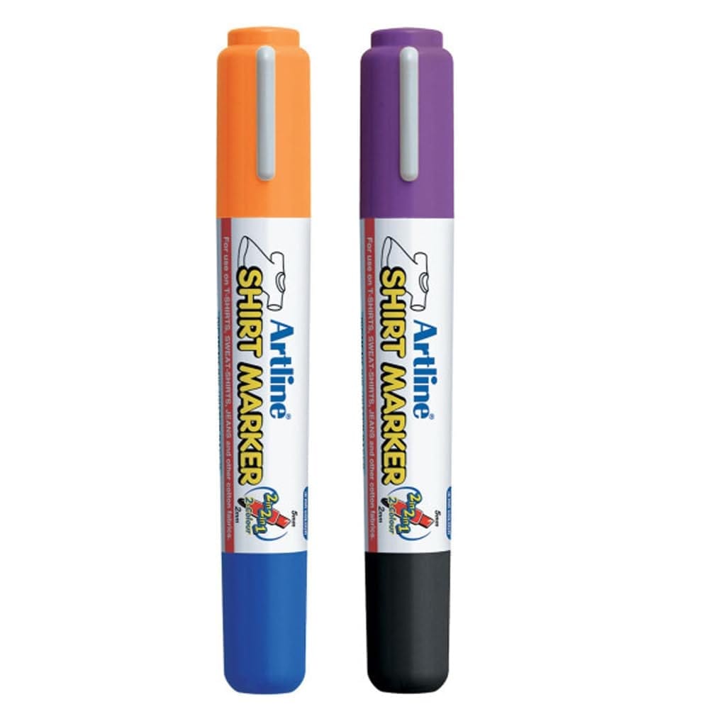 Artline T-Shirt Twin Marker Pack of 2 | Orange, Blue, Purple, Black