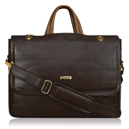 LOREM Chocolate & Tan Color Faux Leather 10L Laptop Messenger Bag For Men BG49