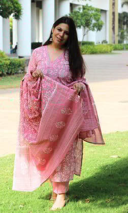 Cotton Light Blush Printed Suit Set with Cotton Printed Dupatta-XXS