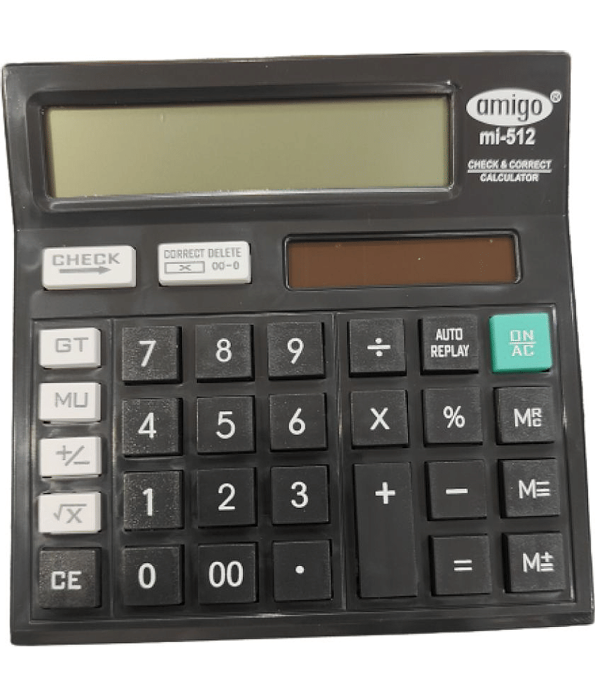 2613FFF FLIPCLIPS- 1 PC BLACK AMIGO MI512 CALCULATOR 120 Steps Check & Correct 12 Digit Premium Desktop Calculator( PACK OF 1)
