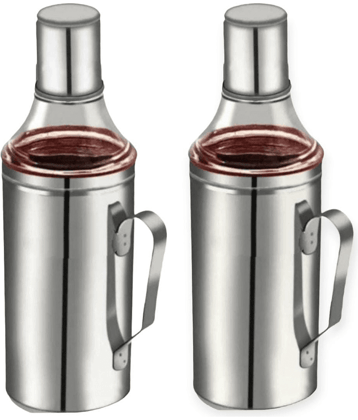 ATROCK Oil Dispenser 1litre Steel Silver Oil Container ( Set of 2 )