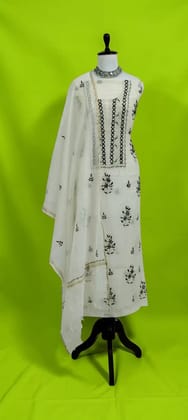 White Chikankari Mul Cotton Dress Material with Dupatta