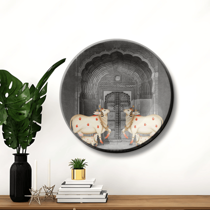 Cow and Calf Pichwai Ceramic Wall Plate Home Décor-8 Inches