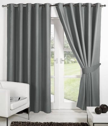 Panipat Textile Hub Solid Semi-Transparent Eyelet Door Curtain 7 ft Pack of 2 -Gray