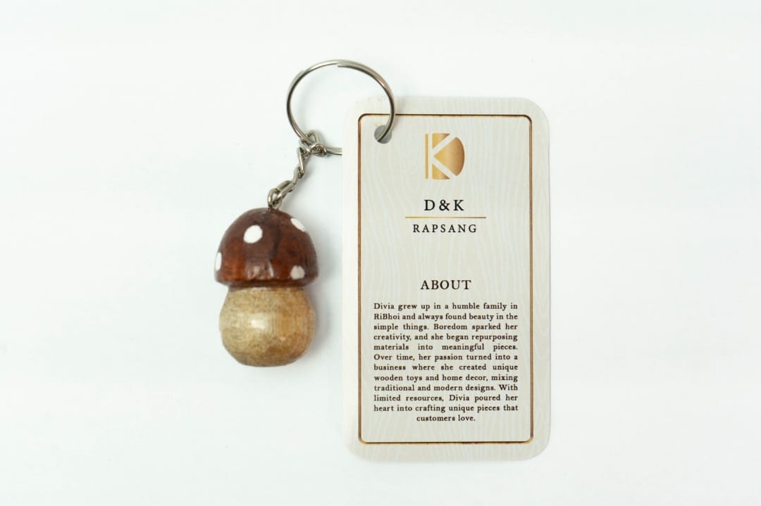 Handmade Wooden Mushroom Keychain