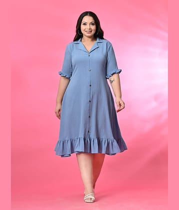 PrettyPlus by Desinoor.com Women Polyester Self Design A-line Dress ( Light Blue )