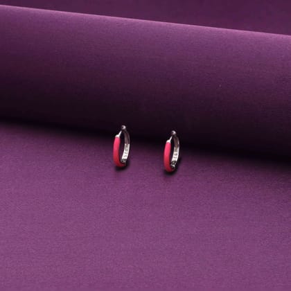 Sterling Silver Pink Enamel Hoops-None / Silver