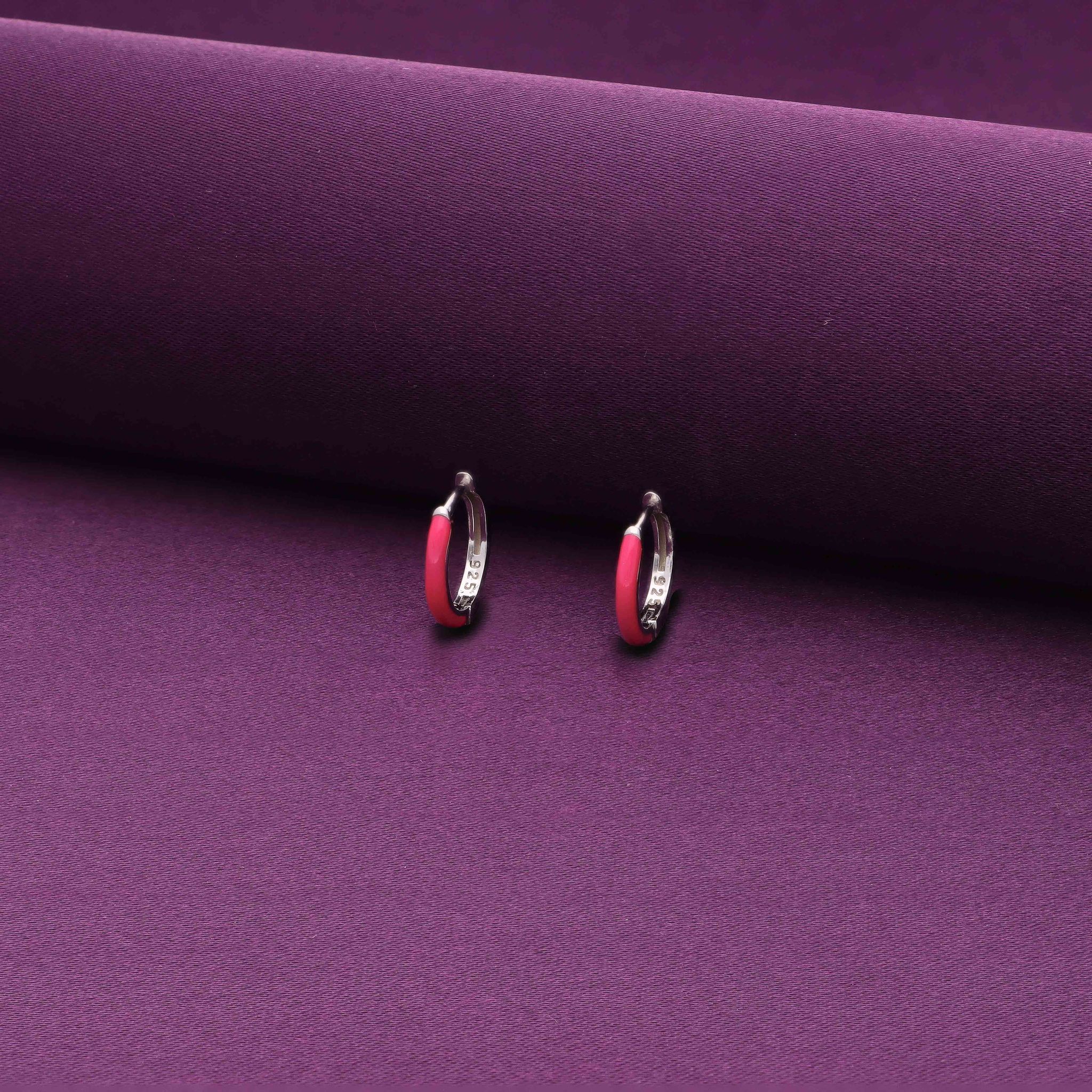 Sterling Silver Pink Enamel Hoops-None / Silver