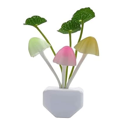 LED Mushroom Night Light with Plant Leaves, Auto Sensor, Decorative Lamp for Bedroom, Multicolor