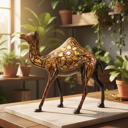 Antique Finish Brass Camel Home Decorative Showpiece Statue, Height : 8.3 Inch (ANMAS142 C)