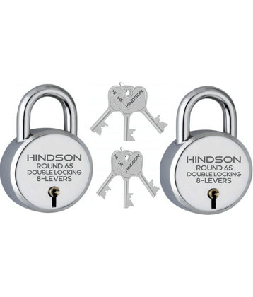 HINDSON-Tools Hardware Lock Round 65mm with 3 Key, Steel Double Locking, 8 Lever Padlock/door lock for Door, Gate, Shutter, Home  ( Silver Finish, Pack of 2