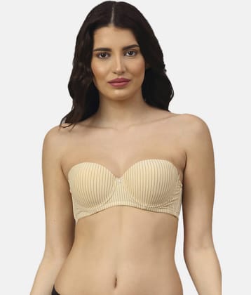 PrettyCat Polyester Lightly Padded Women's Balconette Bra ( Beige )