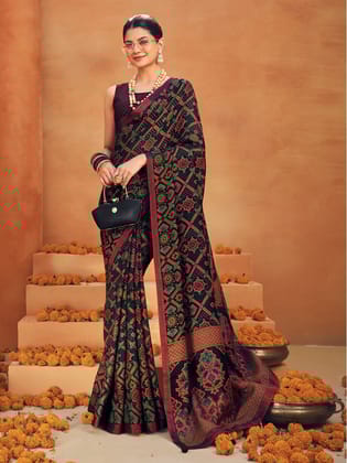 Black Poly Viscose Georgette Geomatric Banarasi Designer Saree