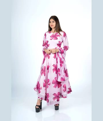 Femvy Pack of 1 Cotton Blend Printed Anarkali Women's Kurti with Dupatta - ( Pink )
