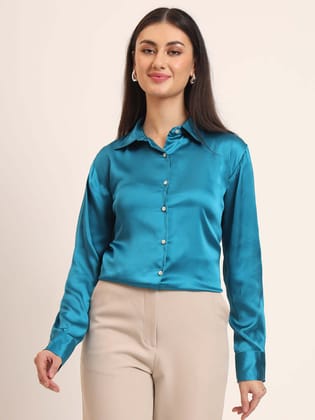 Azure Regular Fit Summer Satin Shirt-S