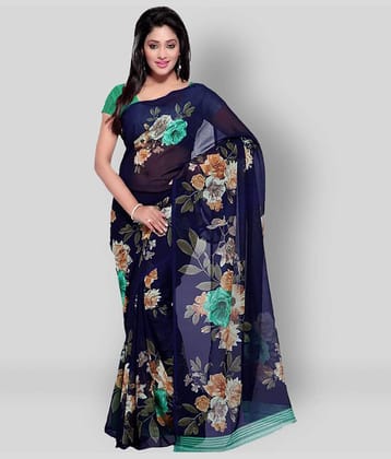 ANAND SAREES Georgette Printed Saree With Unstitched Blouse Piece ( Blue )