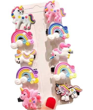 FOK Multi 10 Pcs Colorful Cute Rainbow Unicorn Hair Clips Set For Kids & Girls (UNICORN RAINBOW)