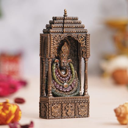 eCraftIndia Rustic Gold Handcrafted Lord Khatu Shyam Baba ji Idol with Temple