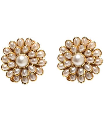 Jewar Gold Plated White Alloy Party Wear Earring Set