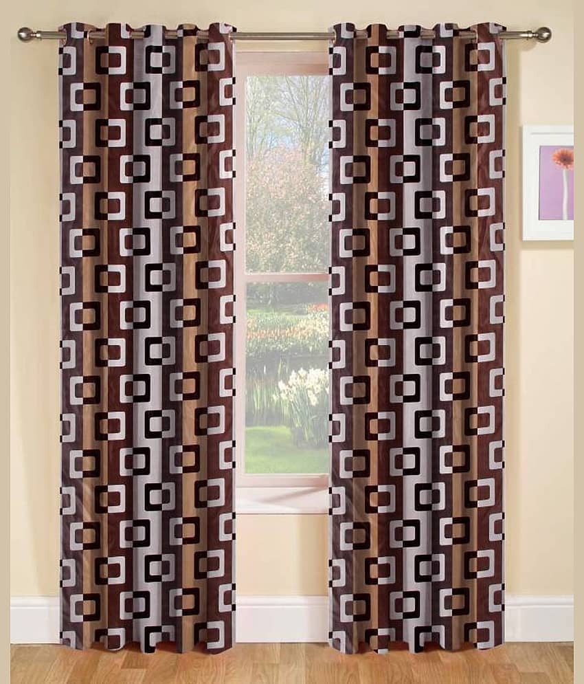 N2C Home Floral Semi-Transparent Eyelet Curtain 9 ft ( Pack of 2 ) - Brown