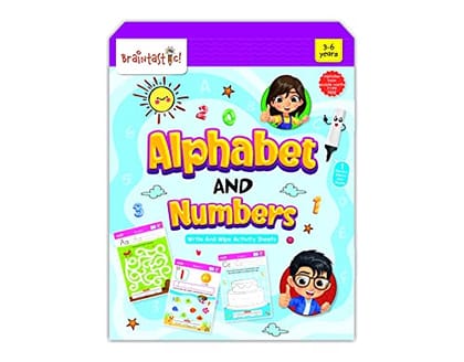 Braintastic Educational Game: Alphabet & Numbers(3-6 yrs)/Write & Wipe Activity Sheets/Kids Toys/34 pcs Free Puzzle