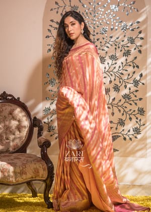 Rang-Bahar: Rangkaat Khaddi Georgette Handloom Banarasi Saree In Subtle Shades Of Pink