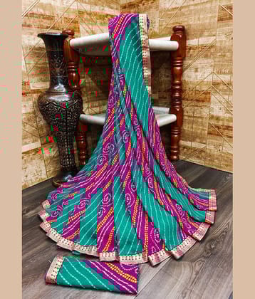 Kanooda Prints Georgette Printed Saree With Unstitched Blouse Piece ( Blue )