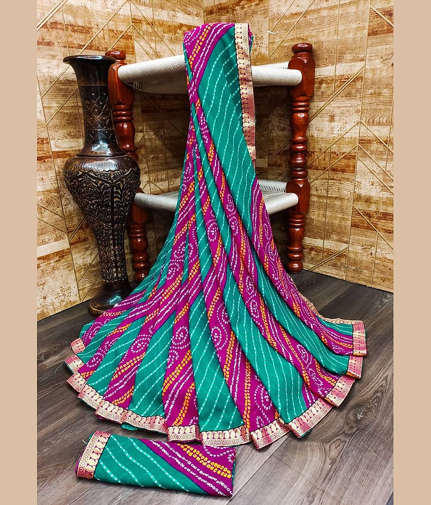 Kanooda Prints Georgette Printed Saree With Unstitched Blouse Piece ( Blue )