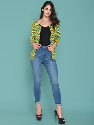 Yellow Printed Open-front Shrug-S