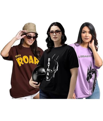 Leotude Women Cotton Blend Printed Oversized Fit Round Neck T-Shirt ( Multicolor )