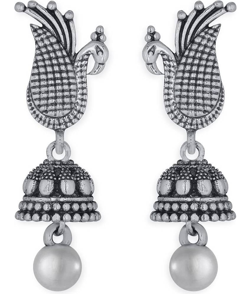Spargz Ethnic Peacock Jhumki Silver Oxidized Plated Alloy Earring For Women