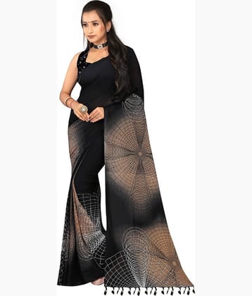 LEELAVATI Georgette Embroidered Saree With Unstitched Blouse Piece ( Black )