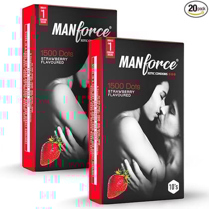 MANFORCE 3 in 1 Wild Ribbed Contour Dotted Strawberry Flavor Condoms - 10 Pieces x Pack of 2 Condom (Set of 2 20 Sheets)