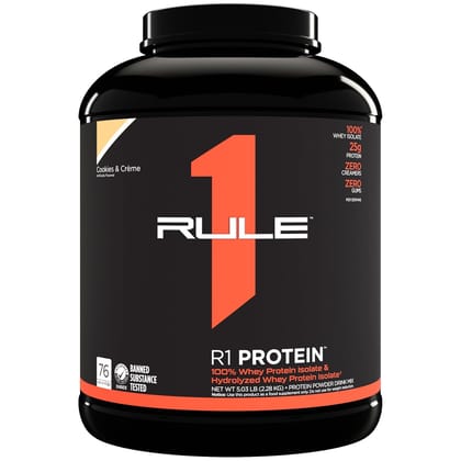 Rule1 R1 100% Whey Protein Isolate & Hydrolized Whey isolate 5lb-Cafe Mocha